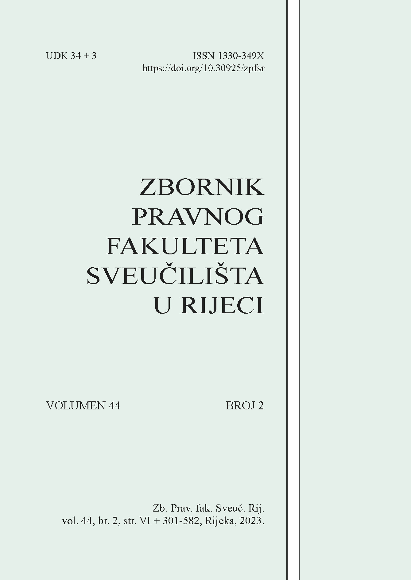 					View Vol. 44 No. 2 (2023): Collected Papers of the Faculty of Law of the University of Rijeka
				
