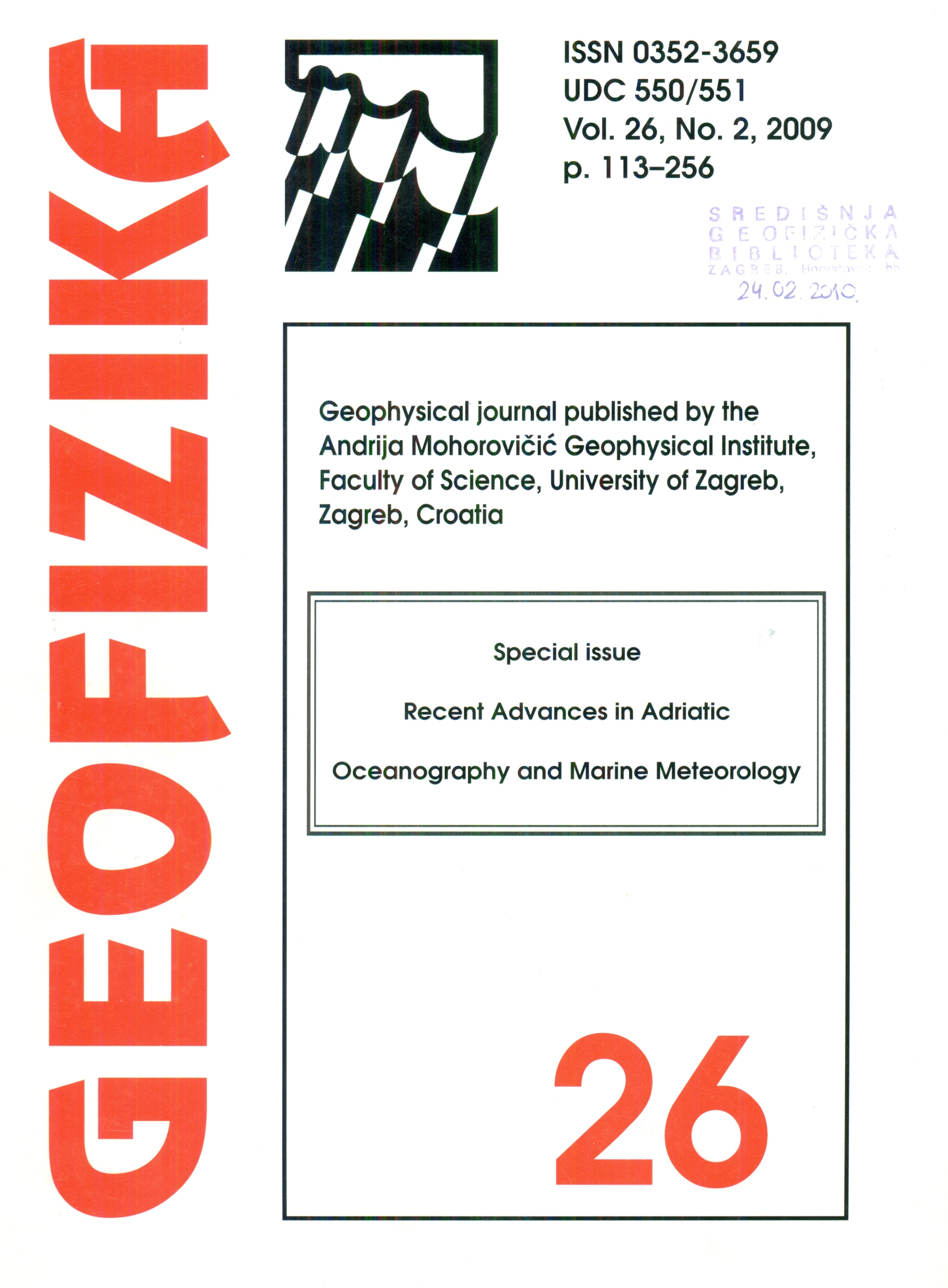 					View Vol. 26 No. 2 (2009): Recent Advances in Adriatic Oceanography and Marine Meteorology
				