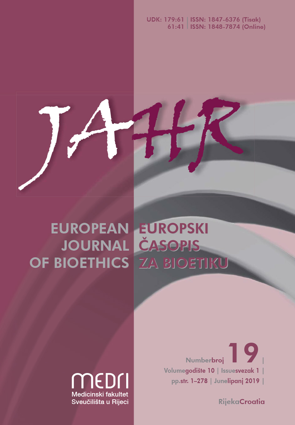 					View Vol. 10 No. 1 (2019): Jahr - European Journal of Bioethics
				