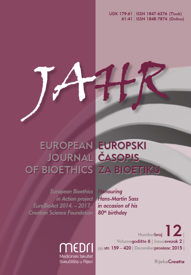 					View Vol. 6 No. 2 (2015): Jahr – European Journal of Bioethics
				