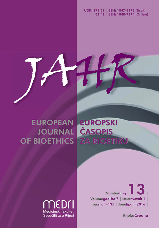 					View Vol. 7 No. 1 (2016): Jahr – European Journal of Bioethics
				