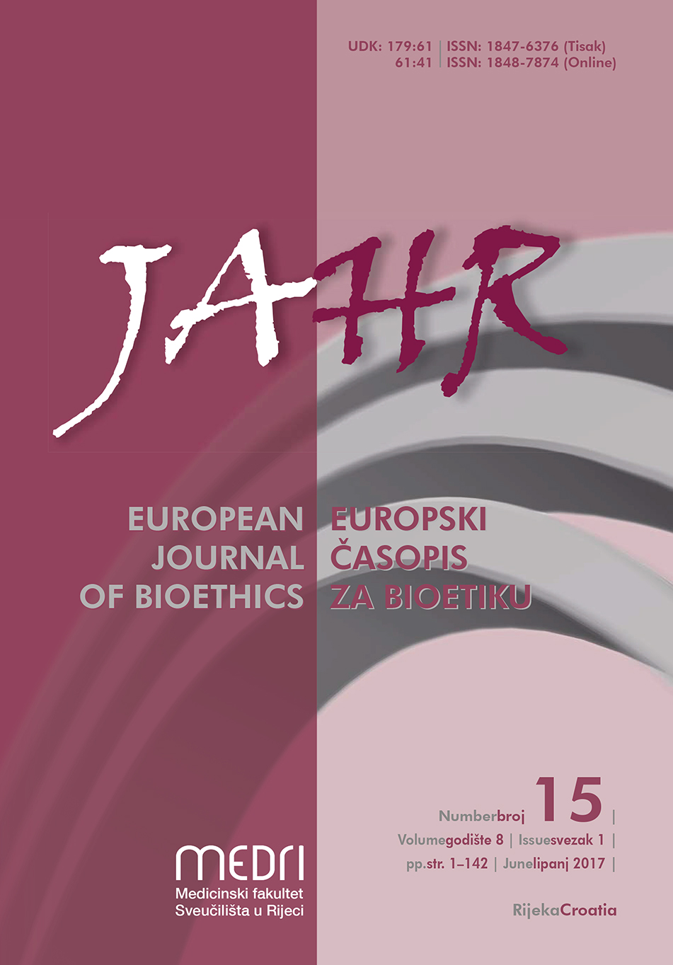 					View Vol. 8 No. 1 (2017): Jahr – European Journal of Bioethics
				